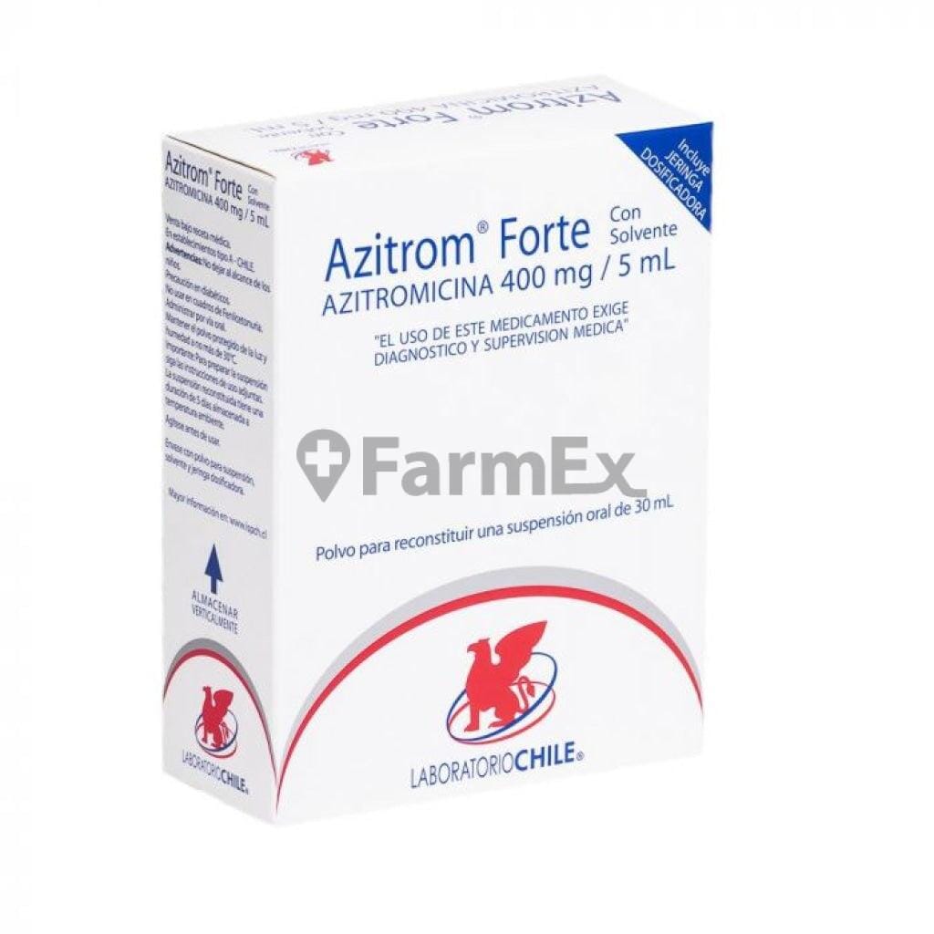 Azitrom Forte 400 mg / 5 mL Polvo. Susp. x 30 mL Farmex-Chile Salud-Persistente